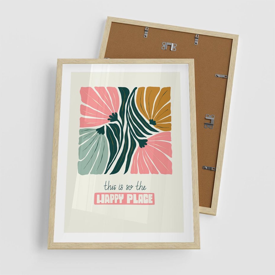 Plakat w ramie 50x70 - Impresje kwiatowej abstrakcji - retro kwiatowa grafika, kompozycja - rama drewno