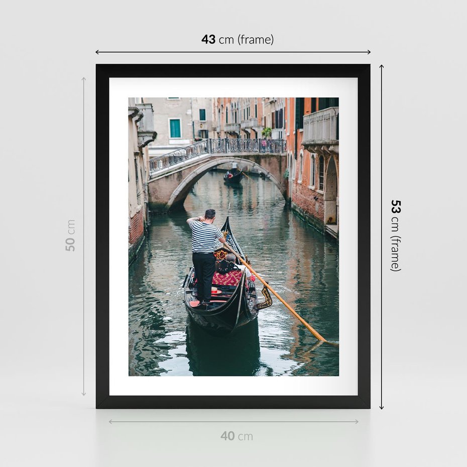 Plakat w ramie 40x50 - Kanały Wenecji - gondola, Wenecja - rama czarna