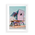 Plakat w ramie 50x70 - Miami Beach - plaża miami, domek ratownika - rama biała
