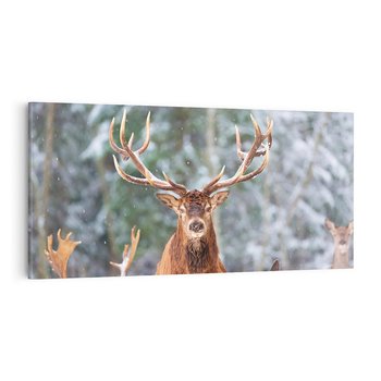 Obraz na płótnie 100x50 - Monarcha Zimowej Dziczy - jeleń, zima
