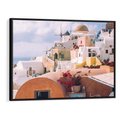 Obraz w ramie 100x70 - Błękit Morza i Białe Domki - Santorini, wyspa - rama czarna