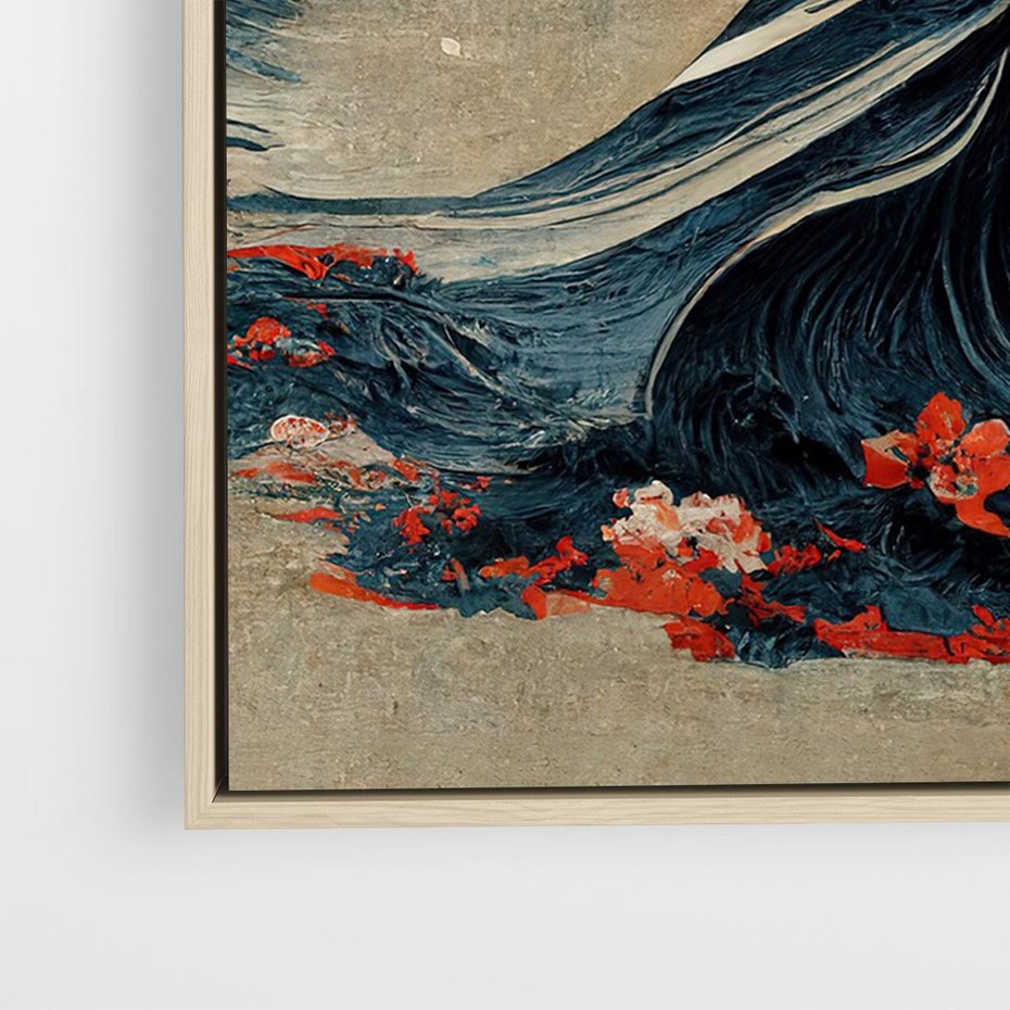 Obraz w ramie 70x50 - Requiem dla marzeń - sztuka japońska, fale oceanu - rama drewno