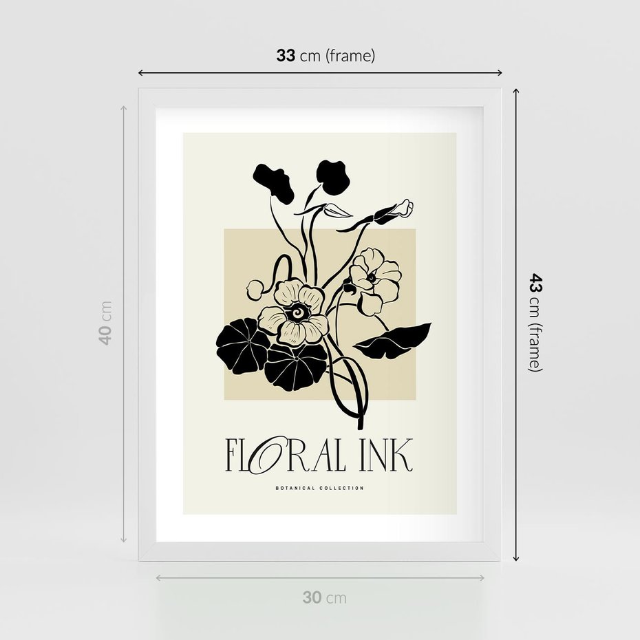 Plakat w ramie 30x40 - Podróż linii kwiatowego czasu - kwiaty, typografia - rama biała