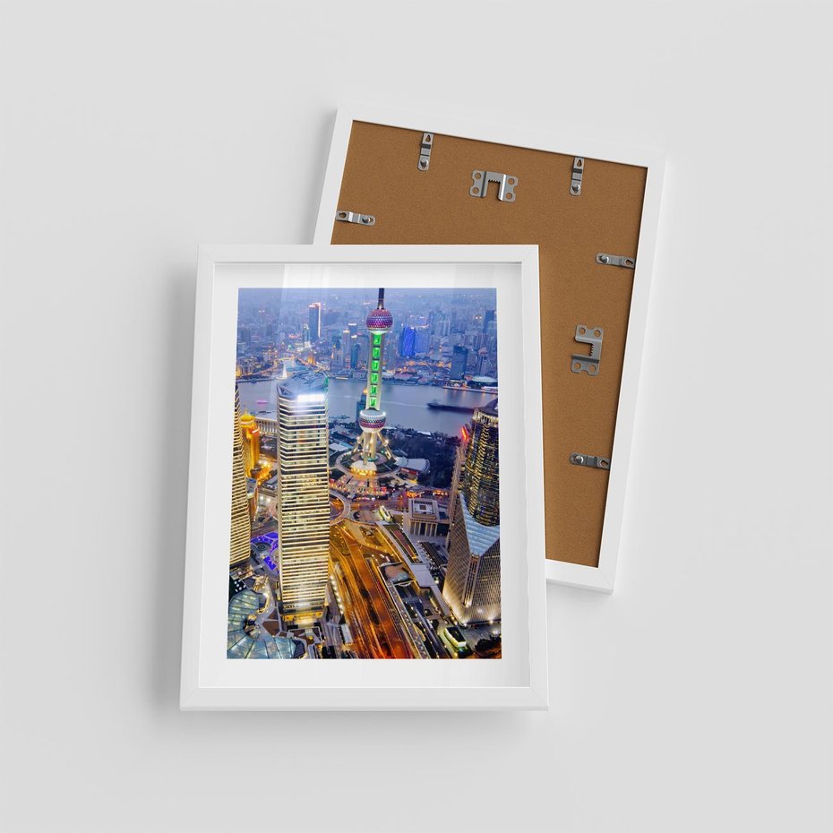 Plakat w ramie 30x40 - Wzgórza Mieściny - wieżowce, miasto - rama biała