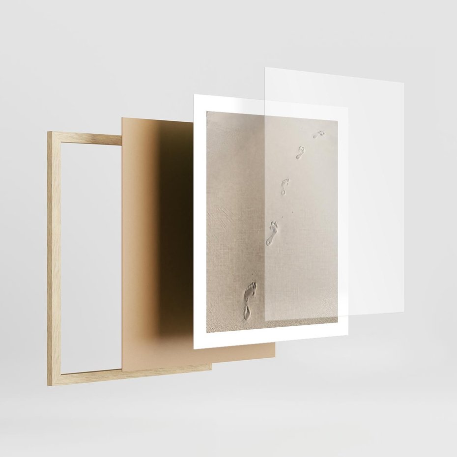 Plakat w ramie 40x50 - Ślady na Złocistym Piasku - piasek, ślady stóp na piasku - rama drewno