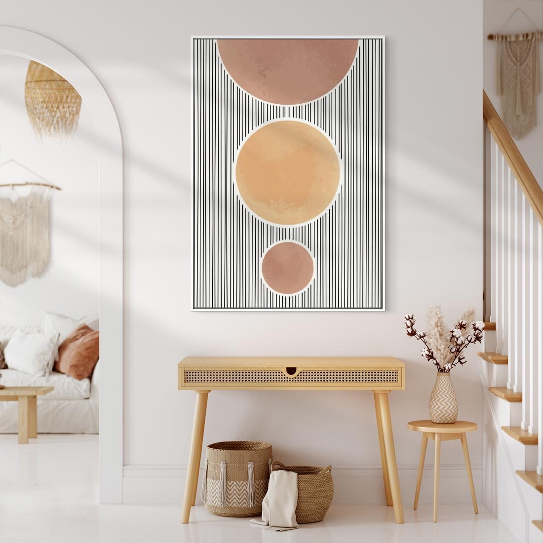 Obraz w ramie 80x120 - Taniec Linii - abstrakcyjna nowoczesna sztuka, koła okręgi - rama biała