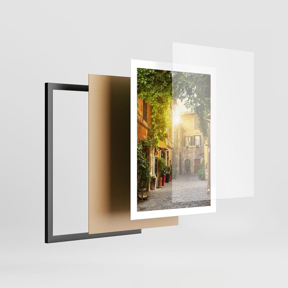 Plakat w ramie 50x70 - Malownicza Wędrówka - uliczka, perspektywa - rama czarna