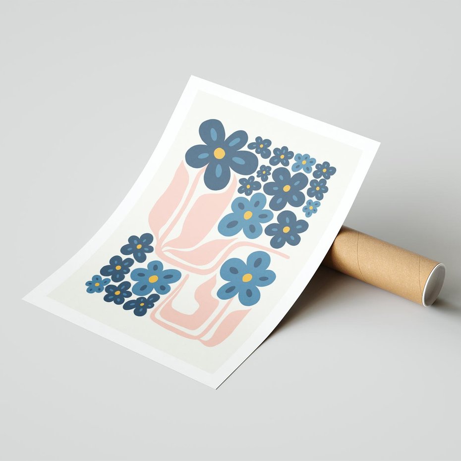 Plakat bez ramy 21x30 - Niebieskie Refleksje - niebieskie kwiaty, niezapominajki