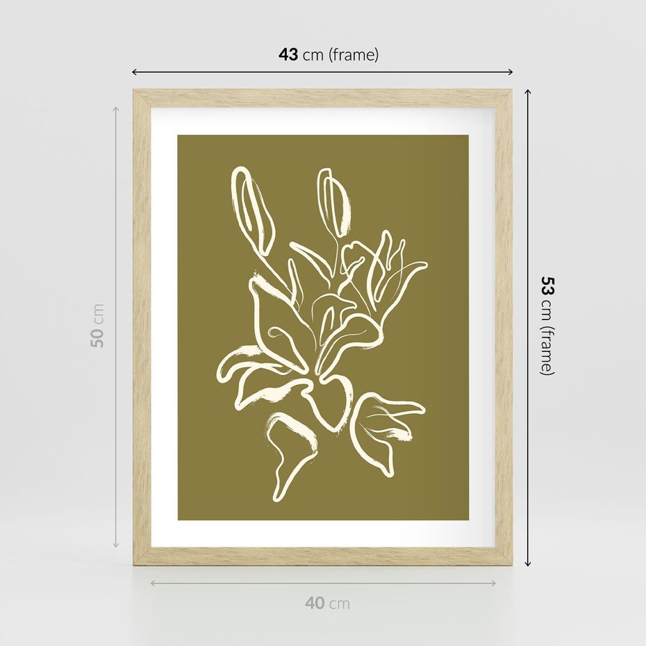 Plakat w ramie 40x50 - Przenikające Barwy - abstrakcyjna roślina, kwiaty - rama drewno