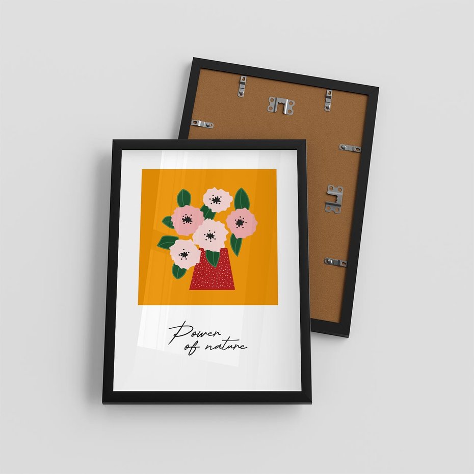 Plakat w ramie 30x40 - Abstrakcyjna Kreska - kwiaty w wazonie, abstrakcja - rama czarna