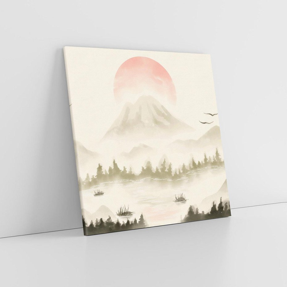 Obraz na płótnie 60x60 - Przyroda Japonii - japońska akwarela, góry