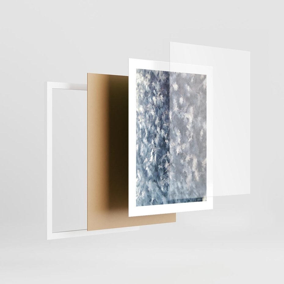 Plakat w ramie 30x40 - Magia Śnieżnych Kryształków - śnieg, szron - rama biała