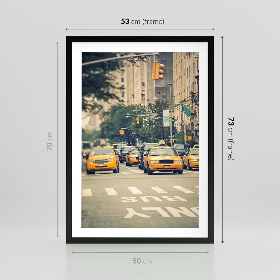 Plakat w ramie 50x70 - Miasto Taksówek - taksówki, miasto - rama czarna