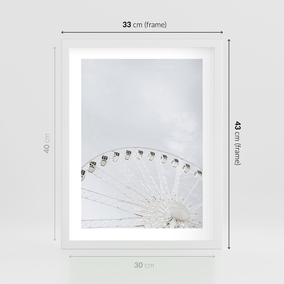 Plakat w ramie 30x40 - Karuzela Młyńska: Nostalgiczne Koło - młyńskie koło, karuzela - rama biała