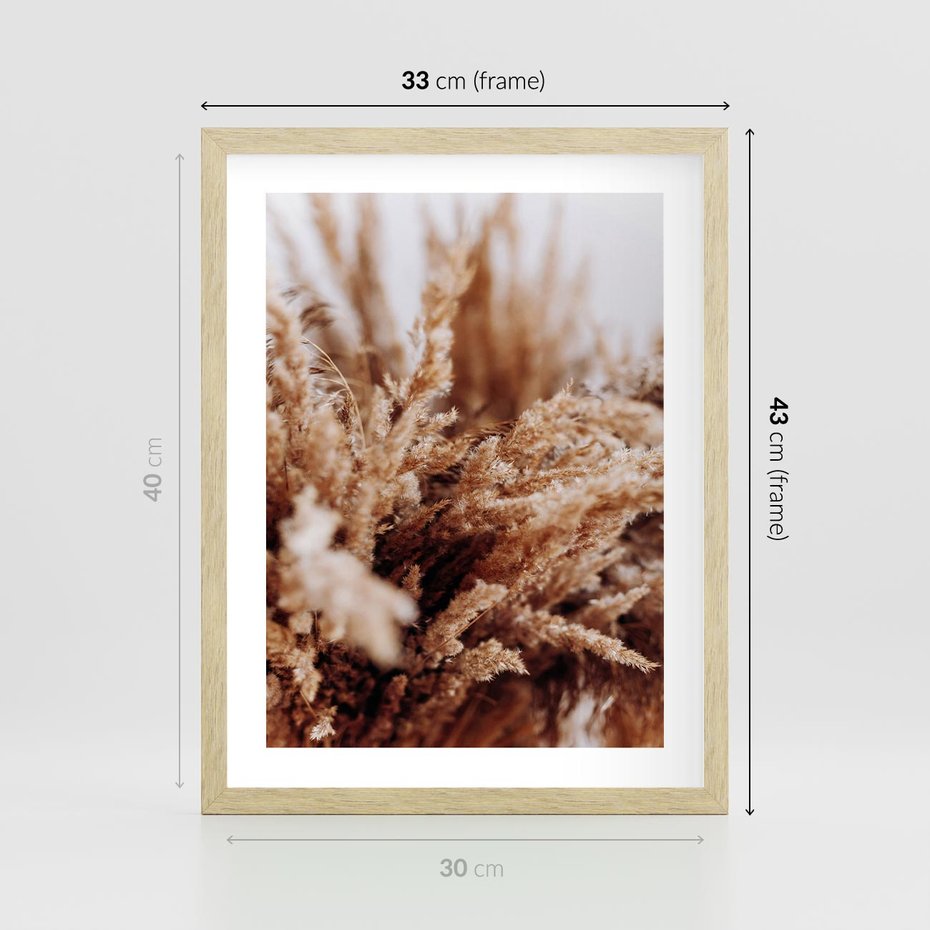 Plakat w ramie 30x40 - Sztuka Suszonych Traw - trawa pampas, suszone trawy - rama drewno