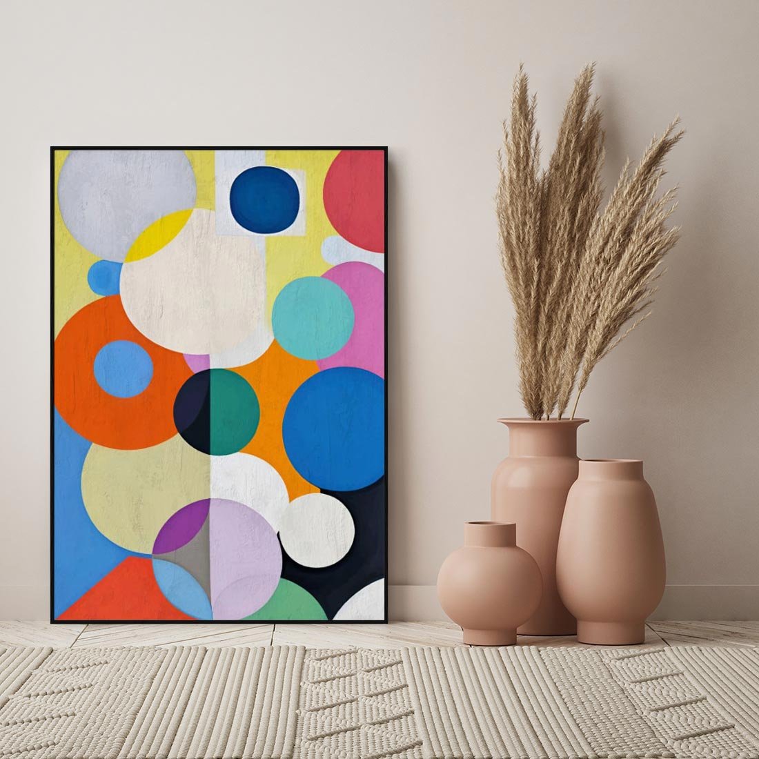 Obraz w ramie 70x100 - Tajemnicze Odbicia Czasu - abstrakcyjne geometryczne kształty, olejny obraz - rama czarna