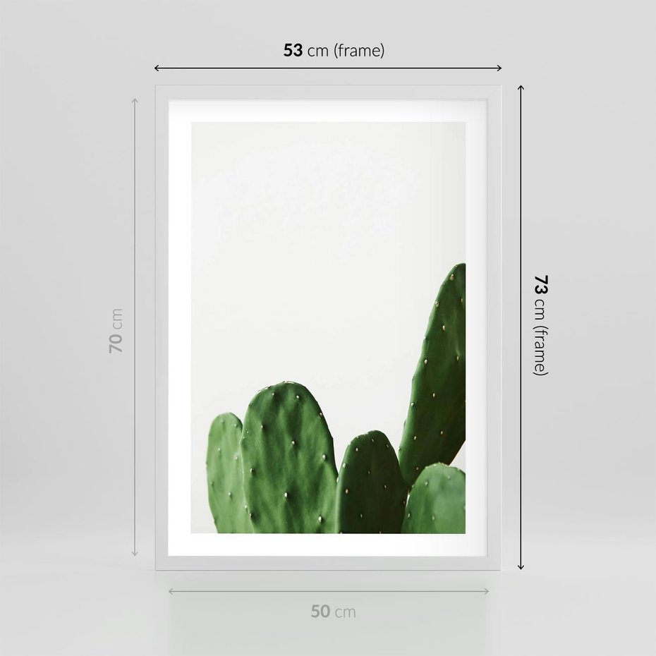 Plakat w ramie 50x70 - Minimalizm Natury - kaktus, zbliżenie - rama biała