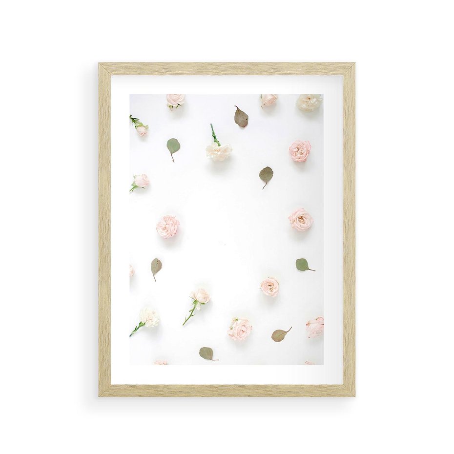 Plakat w ramie 30x40 - Romantyczna Kompozycja z Różami - kompozycja kwiatowa, róże - rama drewno