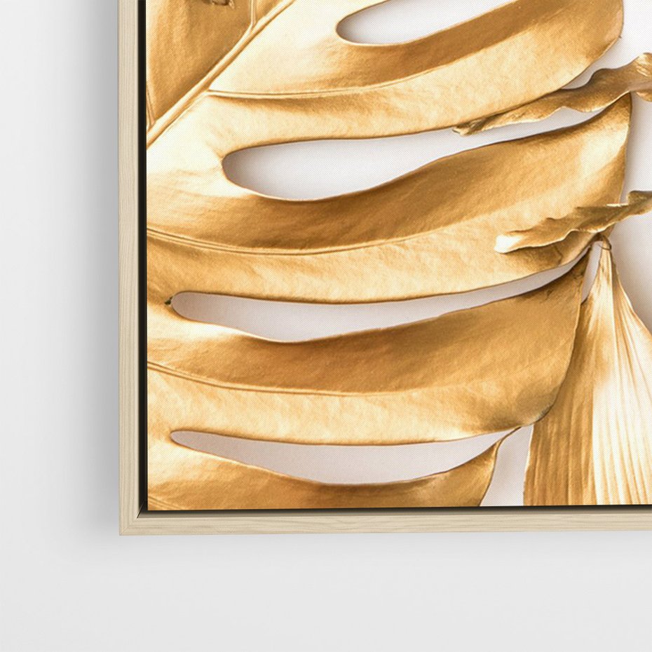Obraz w ramie 50x70 - Monstera Złote Liście - monstera, złote - rama drewno