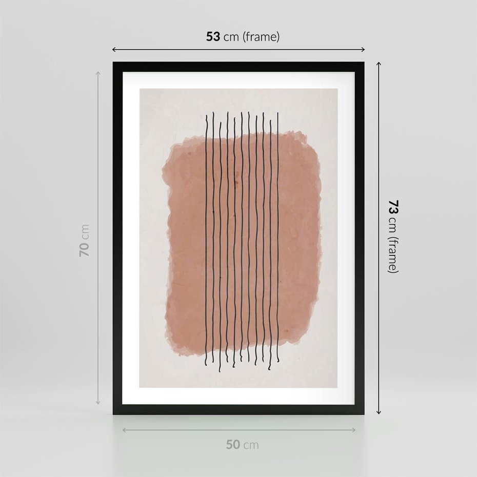 Plakat w ramie 50x70 - Rozmyte Widzenia - abstrakcyjna akwarelowa plama, nieregularne kreski - rama czarna