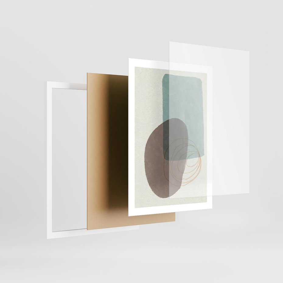 Plakat w ramie 50x70 - Rozkwitające Formy - geometryczne elementy, stonowane ziemiste kolory - rama biała