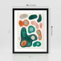 Plakat w ramie 40x50 - Kolorowe Przenikanie - przypadkowe abstrakcyjne plamy, pomarańczowy i zielony - rama czarna