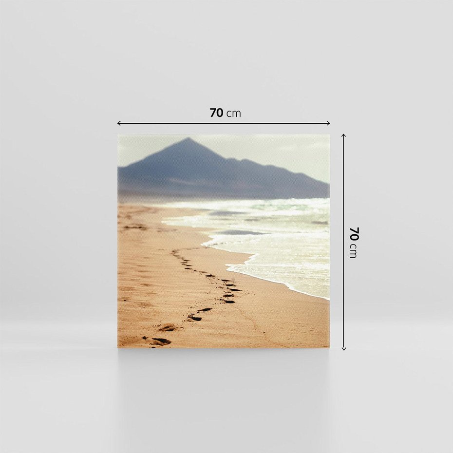 Obraz na płótnie 70x70 - Ślady stóp na plaży - plaża, ślady