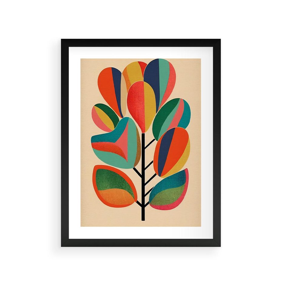 Plakat w ramie 30x40 - Wnętrza Kształtów - abstrakcyjny kolorowy tęczowy obraz, inspiracje roślinne - rama czarna