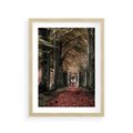 Plakat w ramie 30x40 - Spacer po Leśnej Drodze - ścieżka w lesie, jesień suche liście - rama drewno