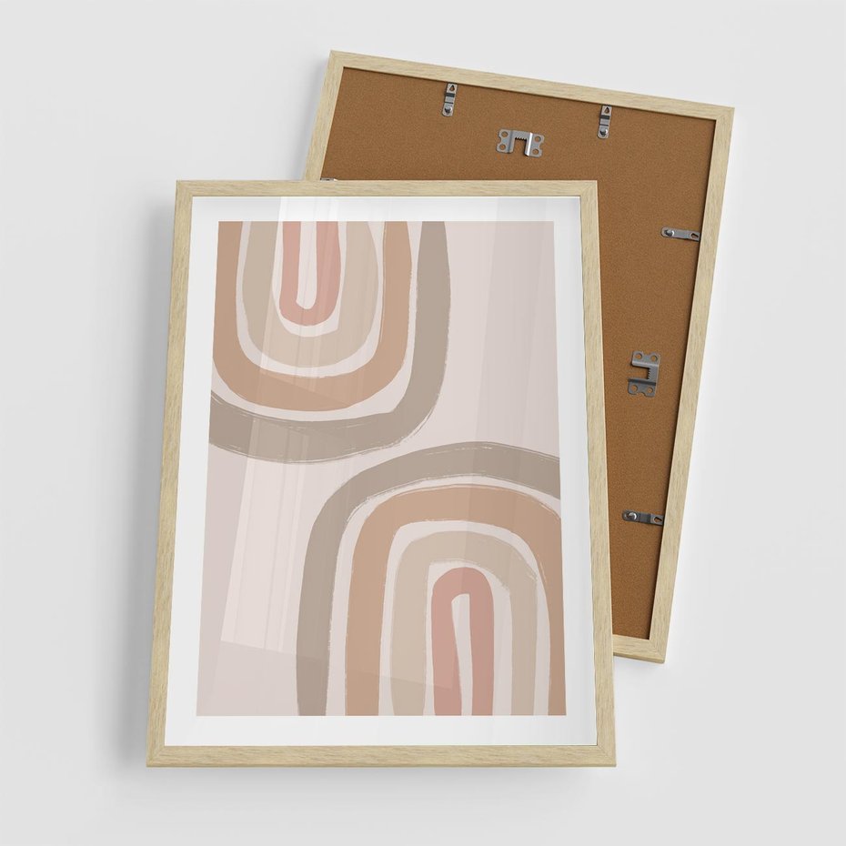 Plakat w ramie 50x70 - Migotliwe Tęczowe Przestrzenie - abstakcyjne tęcze, delikatne odcienie beżu - rama drewno