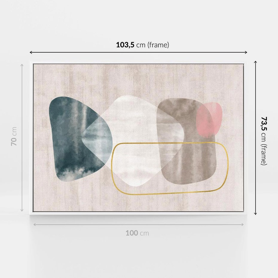 Obraz w ramie 100x70 - Minimalistyczne Plamy Farby - pastelowe geometryczne plamy, akwarela - rama biała