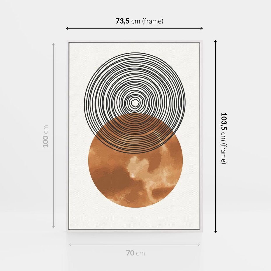 Obraz w ramie 70x100 - Taniec Okręgów - boho obraz, geometria - rama biała