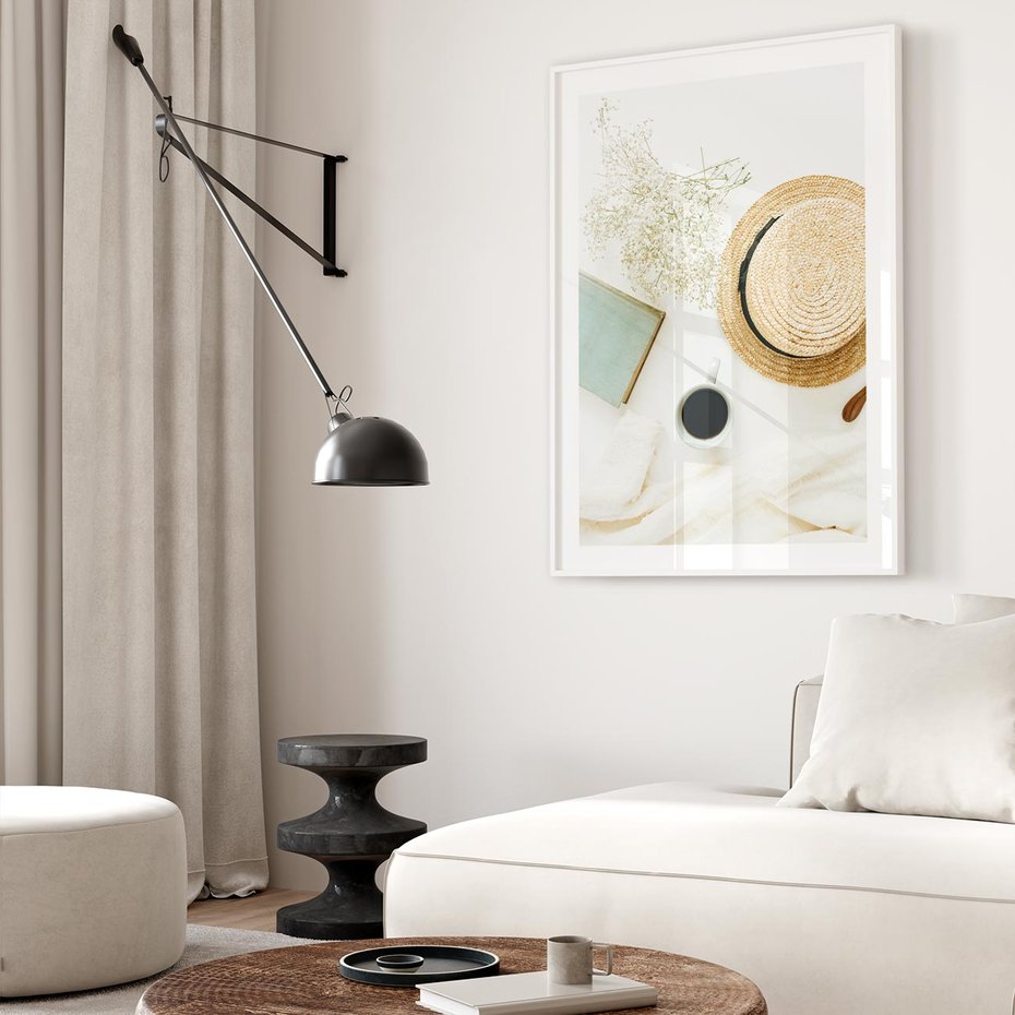 Plakat bez ramy 21x30 - Boho Urok - kompozycja boho, slomkowy kapelusz