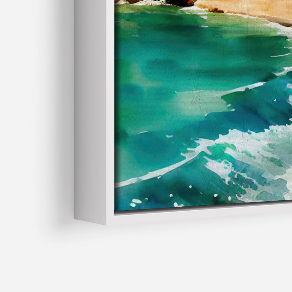 Obraz w ramie 80x120 - Zamieszkajmy Tu - akwarela, śródziemnomorski klimat - rama biała