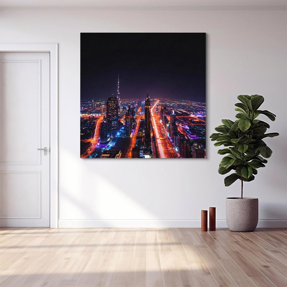 Obraz na płótnie 60x60 - Nocne oświetlenie miasta - miasto, noc