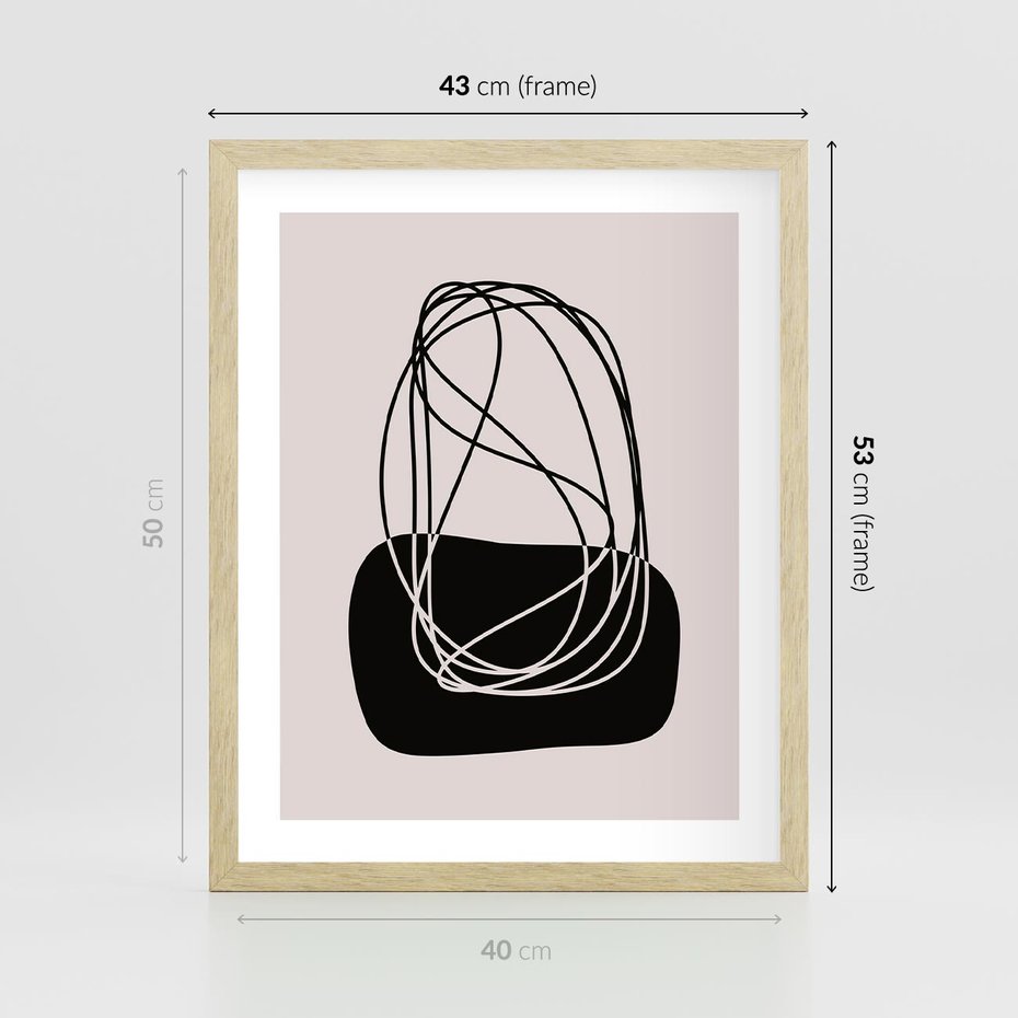 Plakat w ramie 40x50 - Linie Eksploracji - abstrakcyjne szkicowane linie, minimalizm - rama drewno