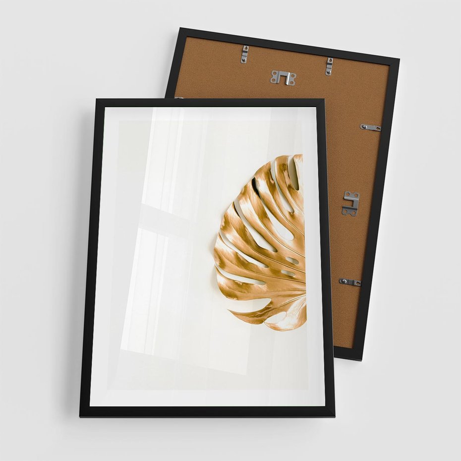 Plakat w ramie 50x70 - Przyjemność dla Oczu - złote, liście - rama czarna