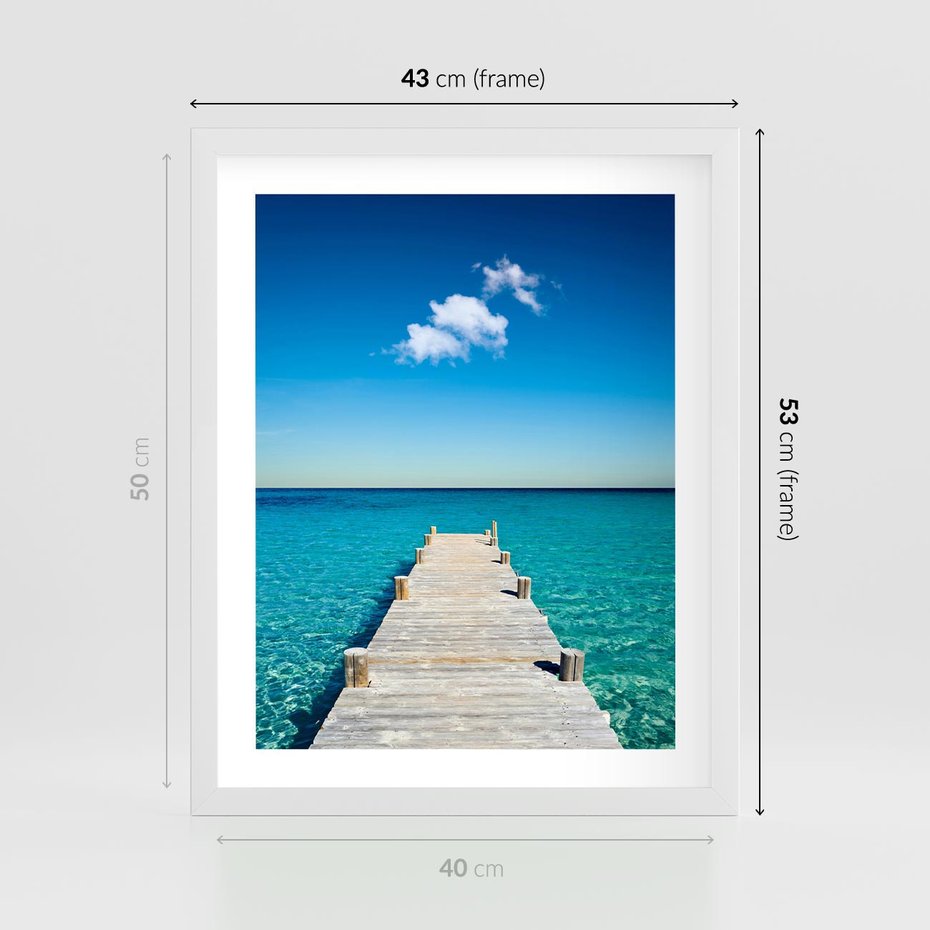 Plakat w ramie 40x50 - Letnie Morskie Uczucie - morze, pomost - rama biała