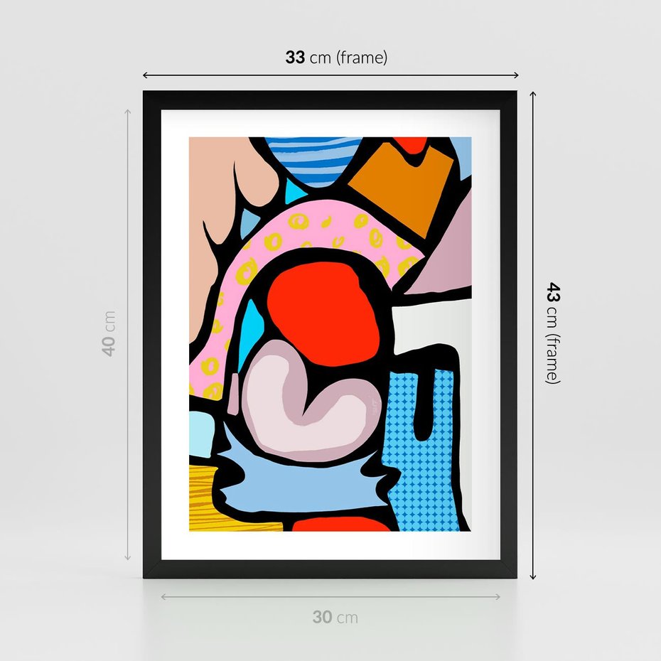 Plakat w ramie 30x40 - Czarny Komiks - abstrakcyjne formy, komiksowy styl - rama czarna