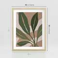 Plakat w ramie 40x50 - Nowoczesność Natury: Plakat z Zielonymi Liśćmi - nowoczesny plakat, beż - rama drewno