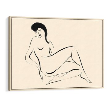 Obraz w ramie 120x80 - Piękno w Minimalizmie - abstrakcyjny rysunek, minimalistyczna kreska - rama drewno