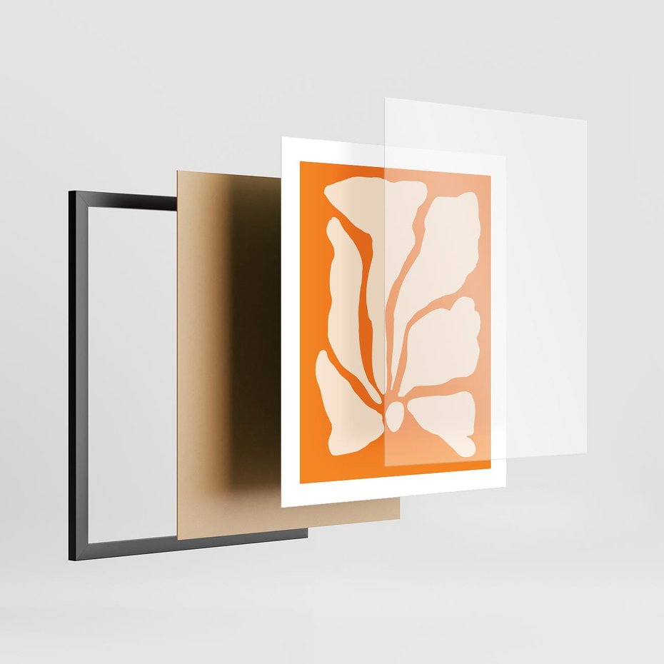 Plakat w ramie 40x50 - Wibracje Barw - abstrakcyjny boho plakat, pomarańczowe tło - rama czarna