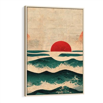 Obraz w ramie 80x120 - Czerwone Melodie - japońska sztuka, zachód słońca nad oceanem - rama drewno