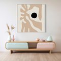 Obraz w ramie 50x50 - Eksploracja Abstrakcji - beżowa absrakcyjna kompozycja, czarny akcent - rama biała