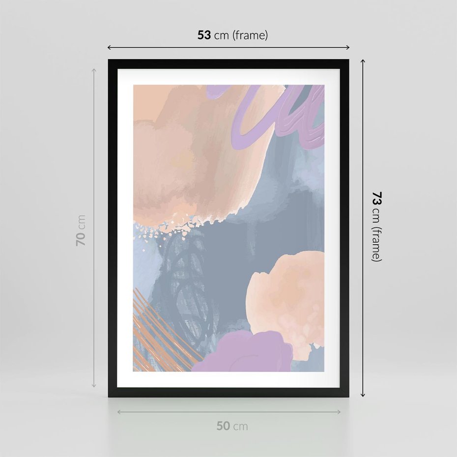 Plakat w ramie 50x70 - Rozmyte Akwarelowe Marzenia - abstrakcyjne akwarelowe plamy, pastele - rama czarna
