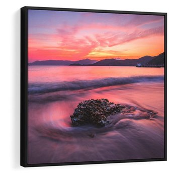 Obraz w ramie 50x50 - Zaklęty Zachód - magiczny zachód słońca, fioletowe - rama czarna