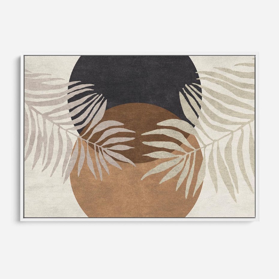 Obraz w ramie 120x80 - Kompozycje ukrytych myśli - symetria, dwa koła po środku - rama biała