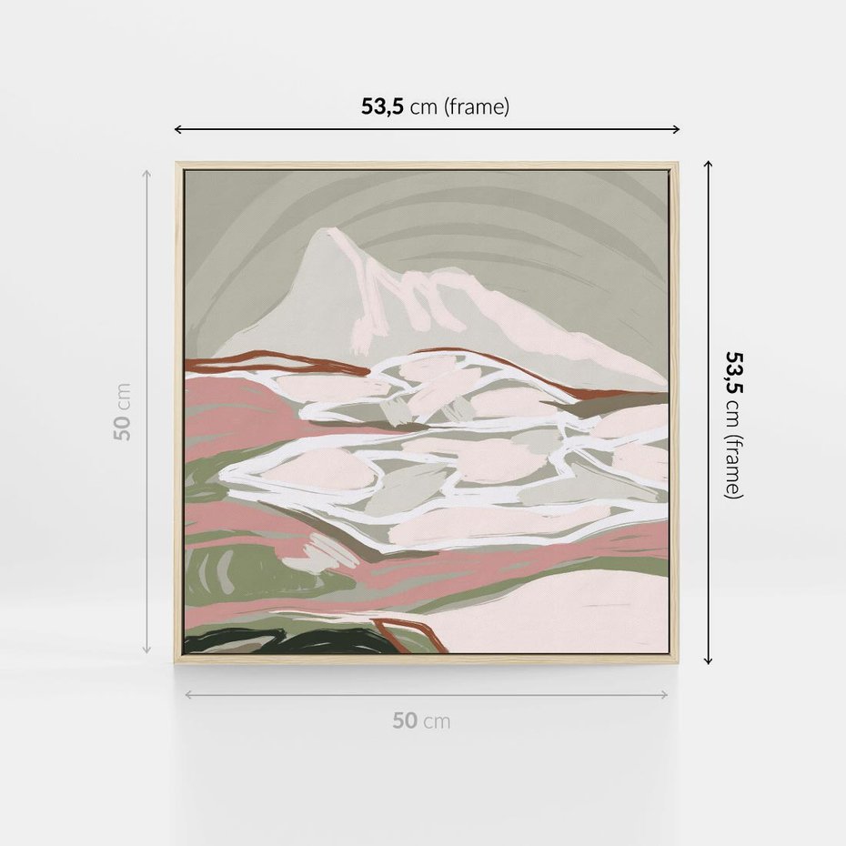 Obraz w ramie 50x50 - Szarawe Wzgórza - pastelowy krajobraz, nowoczesny plakat - rama drewno