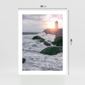 Plakat bez ramy 30x40 - Latarnia, Zachód Słońca i Fale - latarnia na klifie, zachód słońca