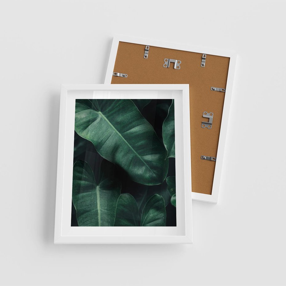 Plakat w ramie 40x50 - Liście Bananowca - minimalizm, zielone liście bananowca - rama biała